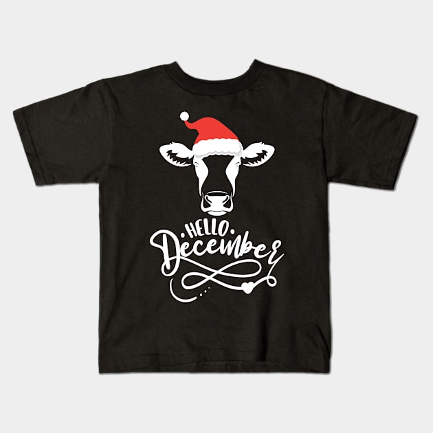 Hello December Moo Christmas Kids T-Shirt by RKP'sTees